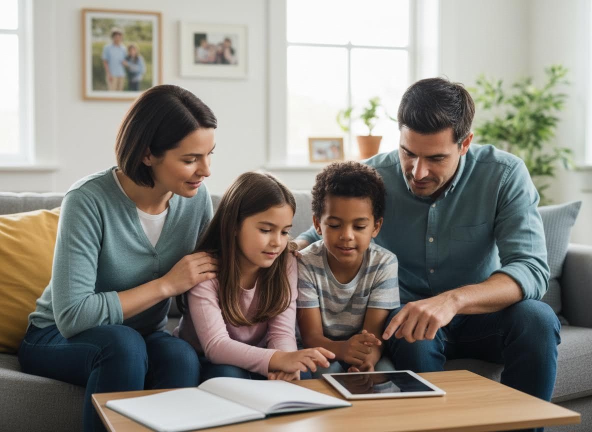 Family on Couch Using Tablet Together