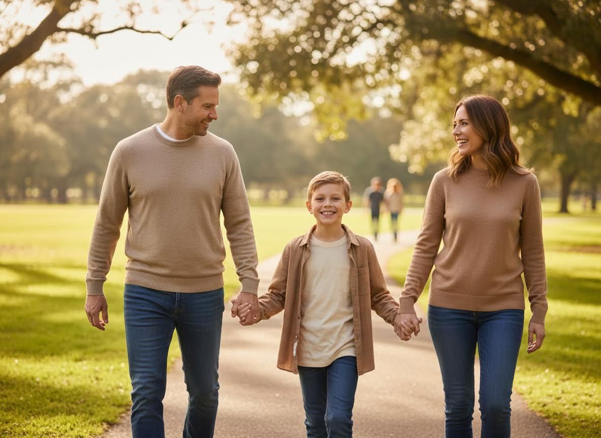 Happy Family Walking in Park