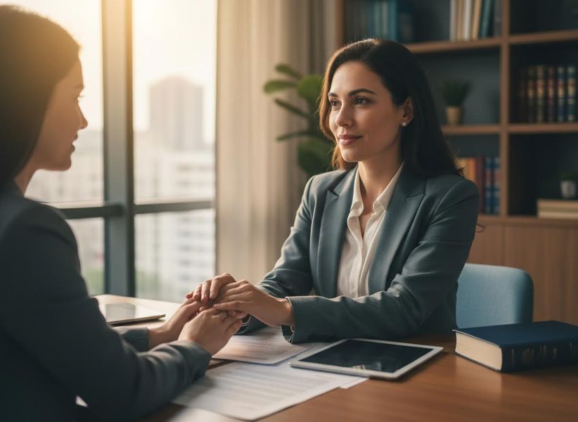 Two Businesswomen Holding Hands for Support