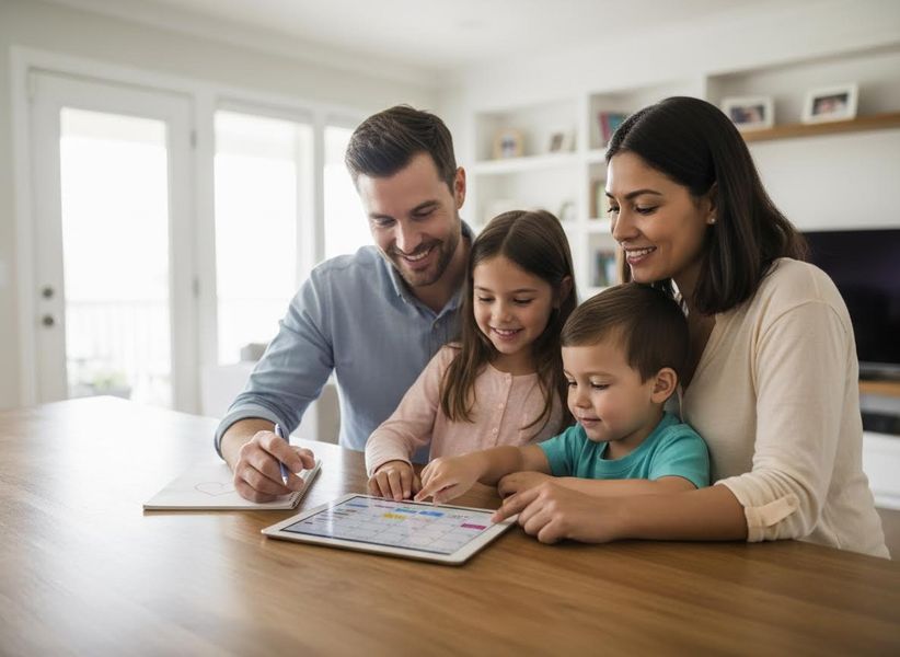 Diverse Family Using Tablet and Notebook Together