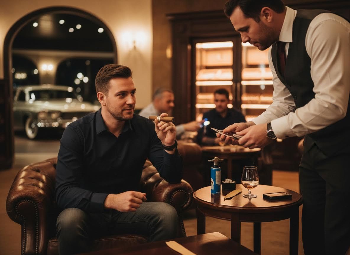 Man enjoying a cigar in a luxury lounge