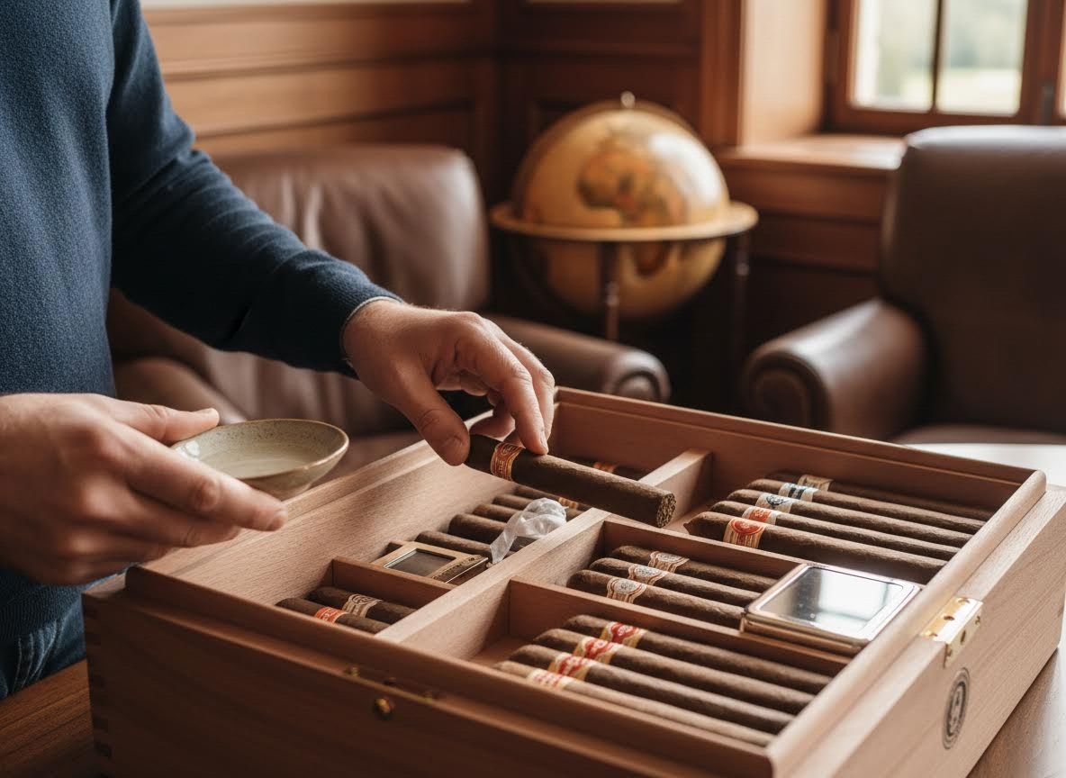 Hands selecting an item from a patterned container