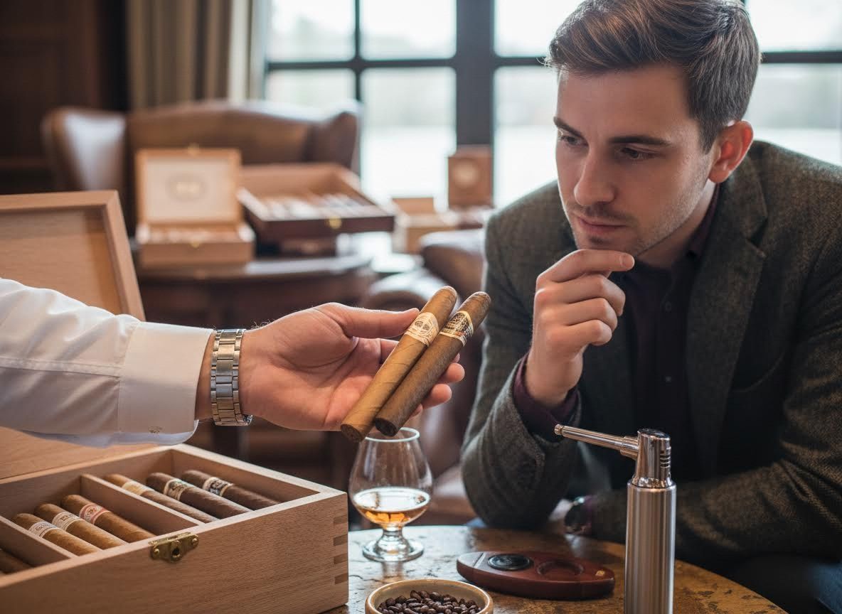 Man considering handcrafted items