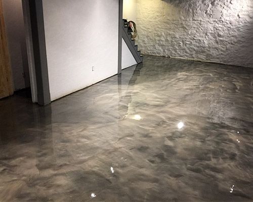 a shiny floor in a basement