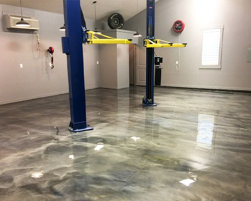 a garage with a concrete floor