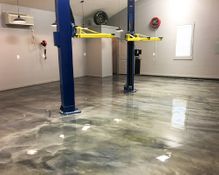 a garage with a concrete floor