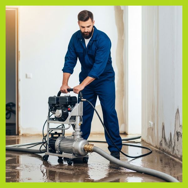 Restoration worker cleaning a floor