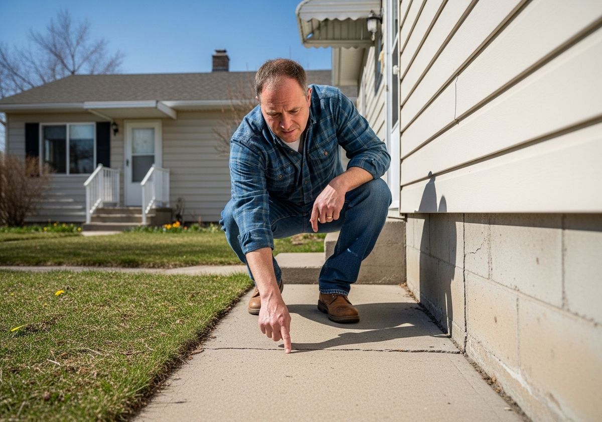 Man Inspecting Sidewalk Crack