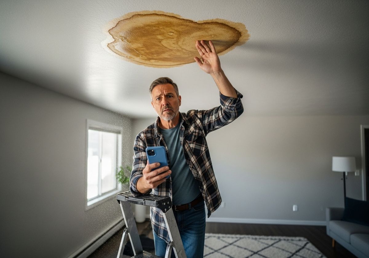 Worried man with water damage