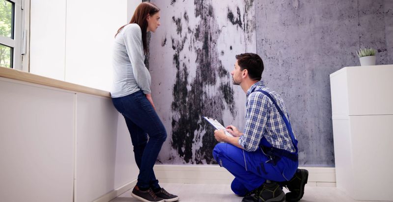 Professional and homeowner inspecting mold