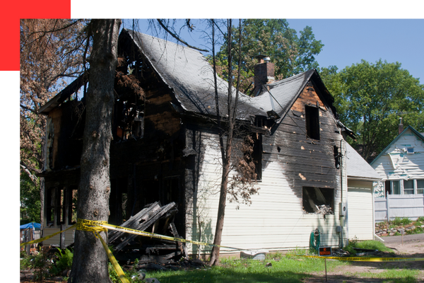 Partially burned down home