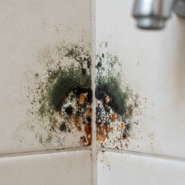 different colors of mold on tile in bathroom