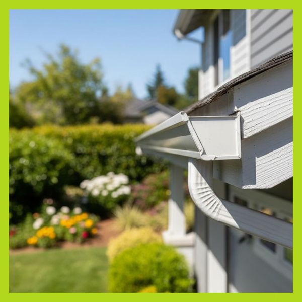 A close-up of a clean home gutter, free of leaves and dry debris.