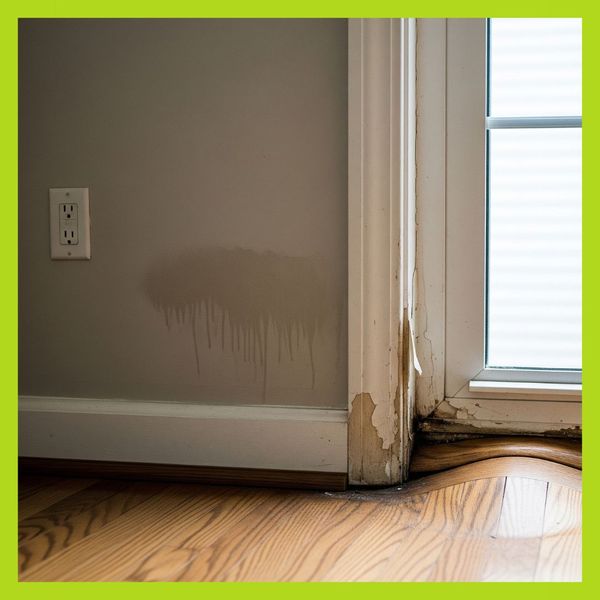 Water damge soaking through a wall and corrupting floor boards