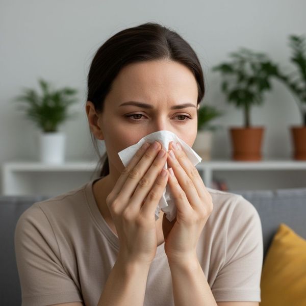 woman sneezing