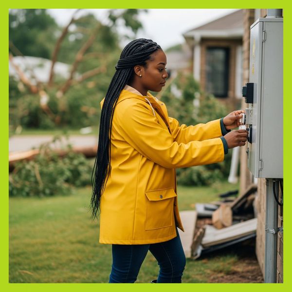Woman checking her electrical box after a storm