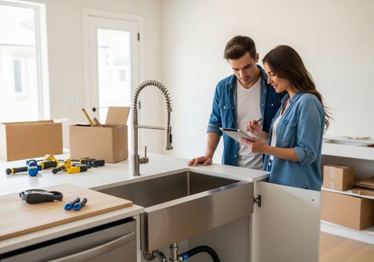 Couple planning renovation using tablet