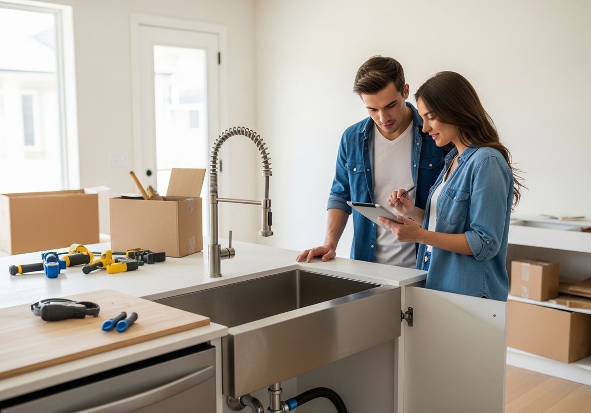 Couple planning renovation using tablet