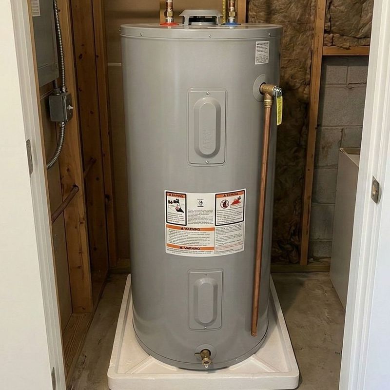 traditional water heater with drip pan