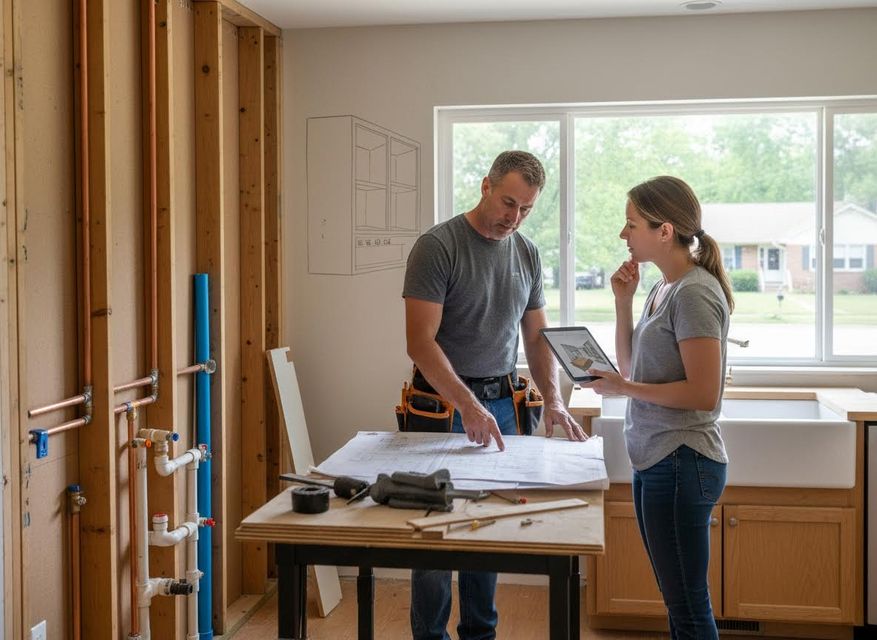 Contractor and Homeowner Reviewing Kitchen Renovation Plans