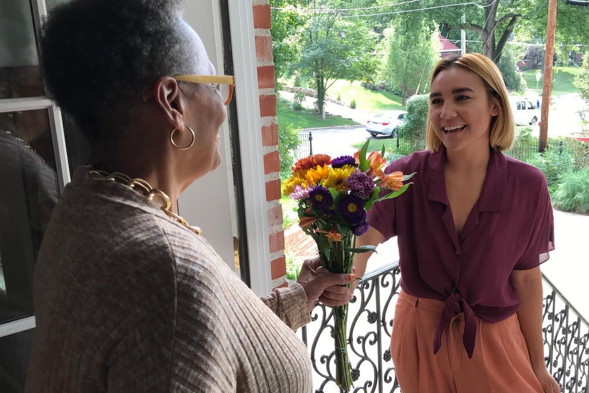 giving flowers