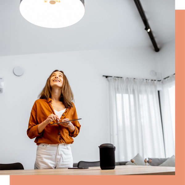 girl in living room with lights on