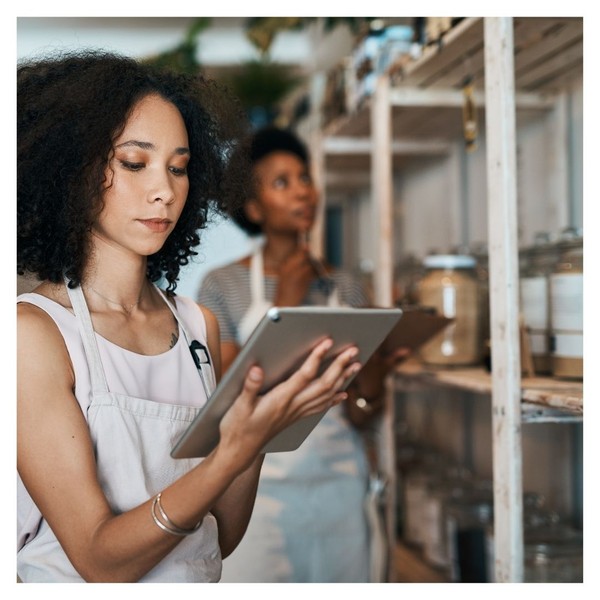 business owner using tablet