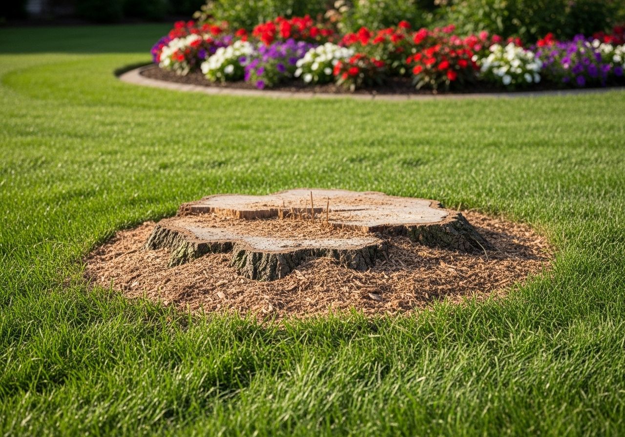 Tree Stump in Manicured Lawn