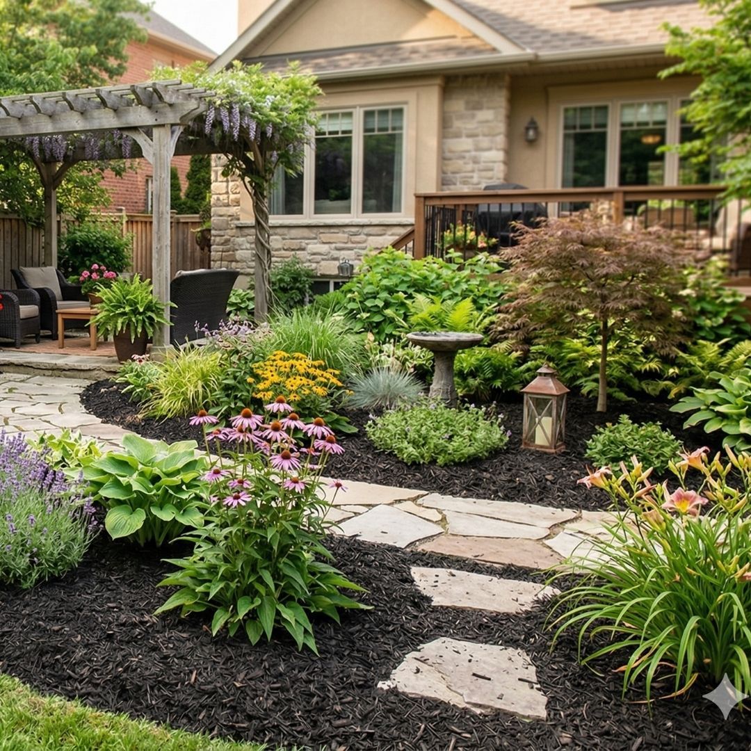 professional landscaping with multch