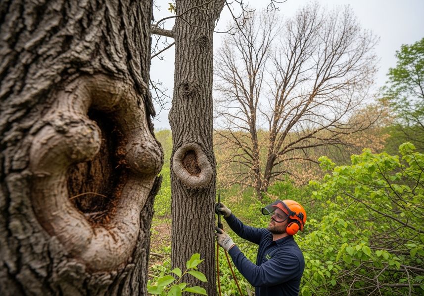 Arborist Inspecting Tree Cavity