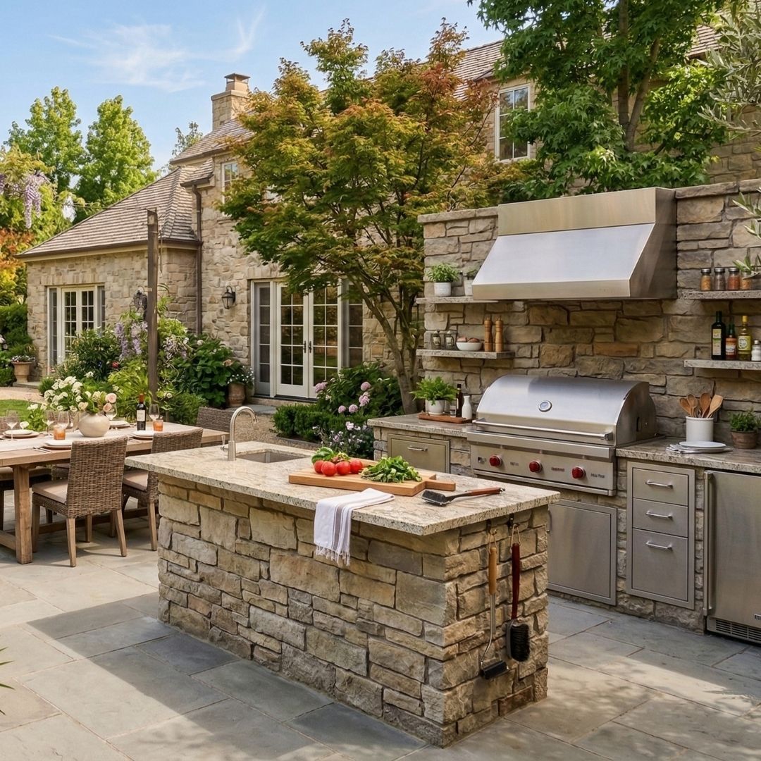 Backyard kitchen and stonework