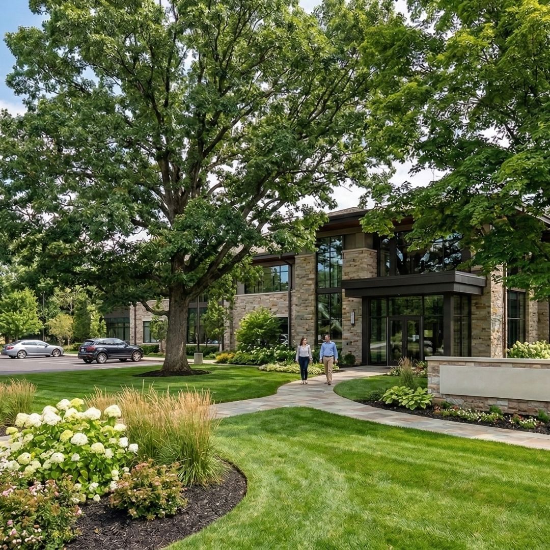 Commercial landscape with big tree