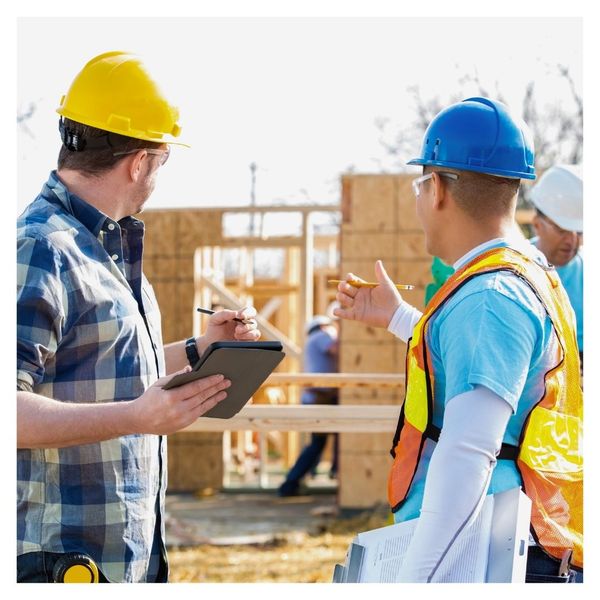 construction contractors discussing work