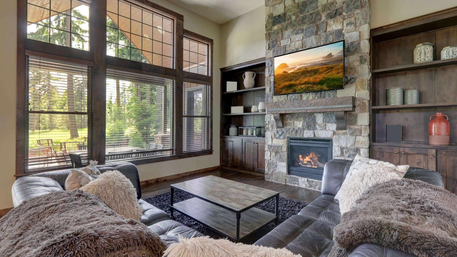 rustic style living space with fireplace rustic style living space with fireplace