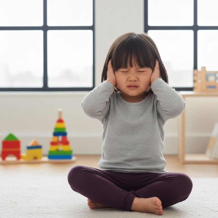 Toddler covering their ears in a bright room, symbolizing a reaction to sensory sensitivity. Toddler covering their ears in a bright room, symbolizing a reaction to sensory sensitivity.