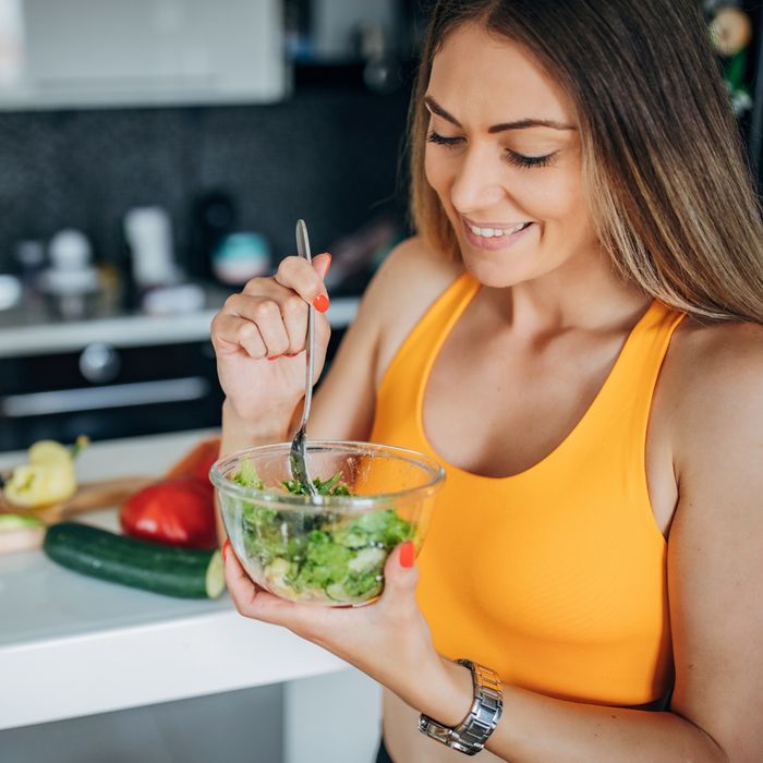 Active woman eating health