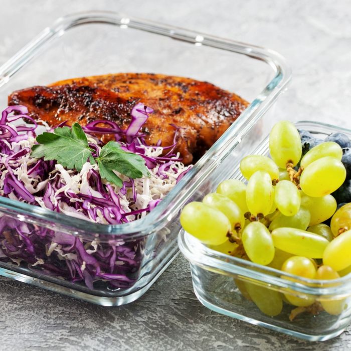 Healthy meal in glass containers