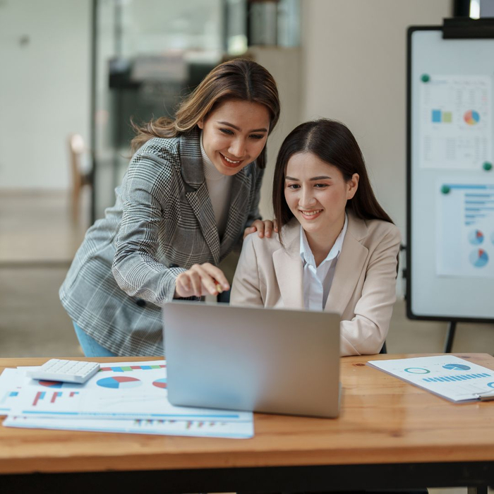 business women analyzing data