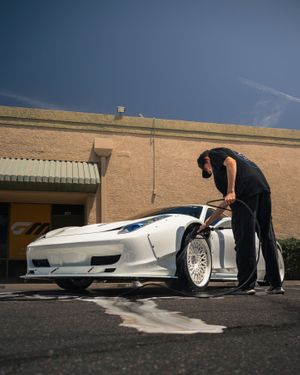 car wheel being washed