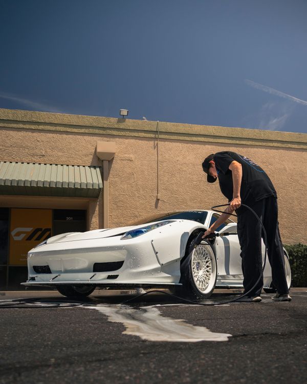 car wheel being washed
