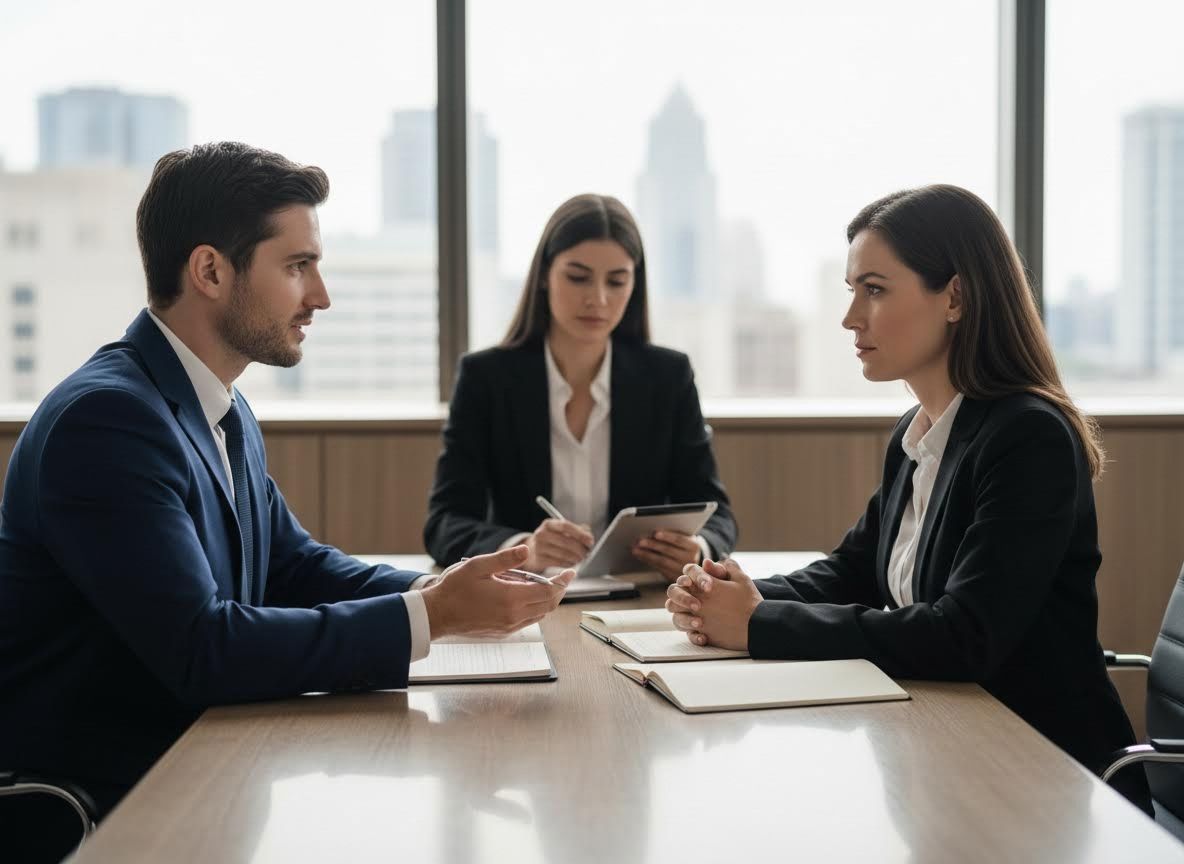 Three business professionals in a meeting