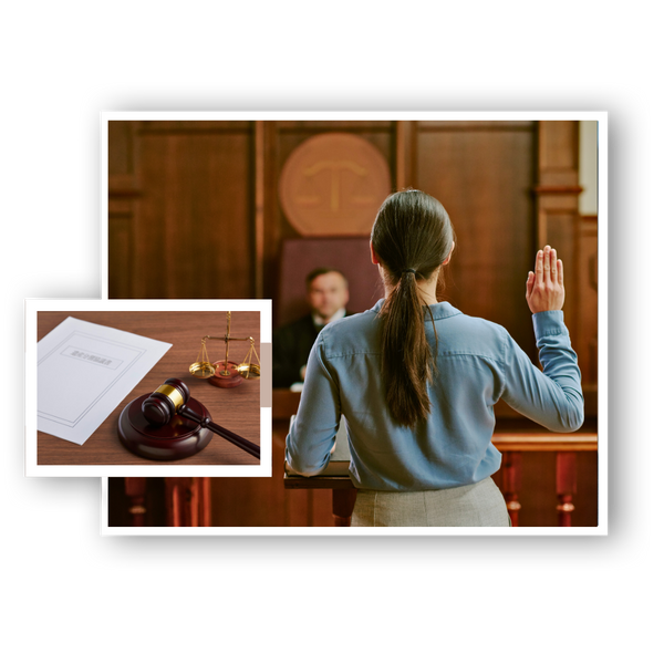 witness at stand, hand raised