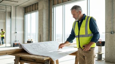 an electrician looking at a architectural blueprint