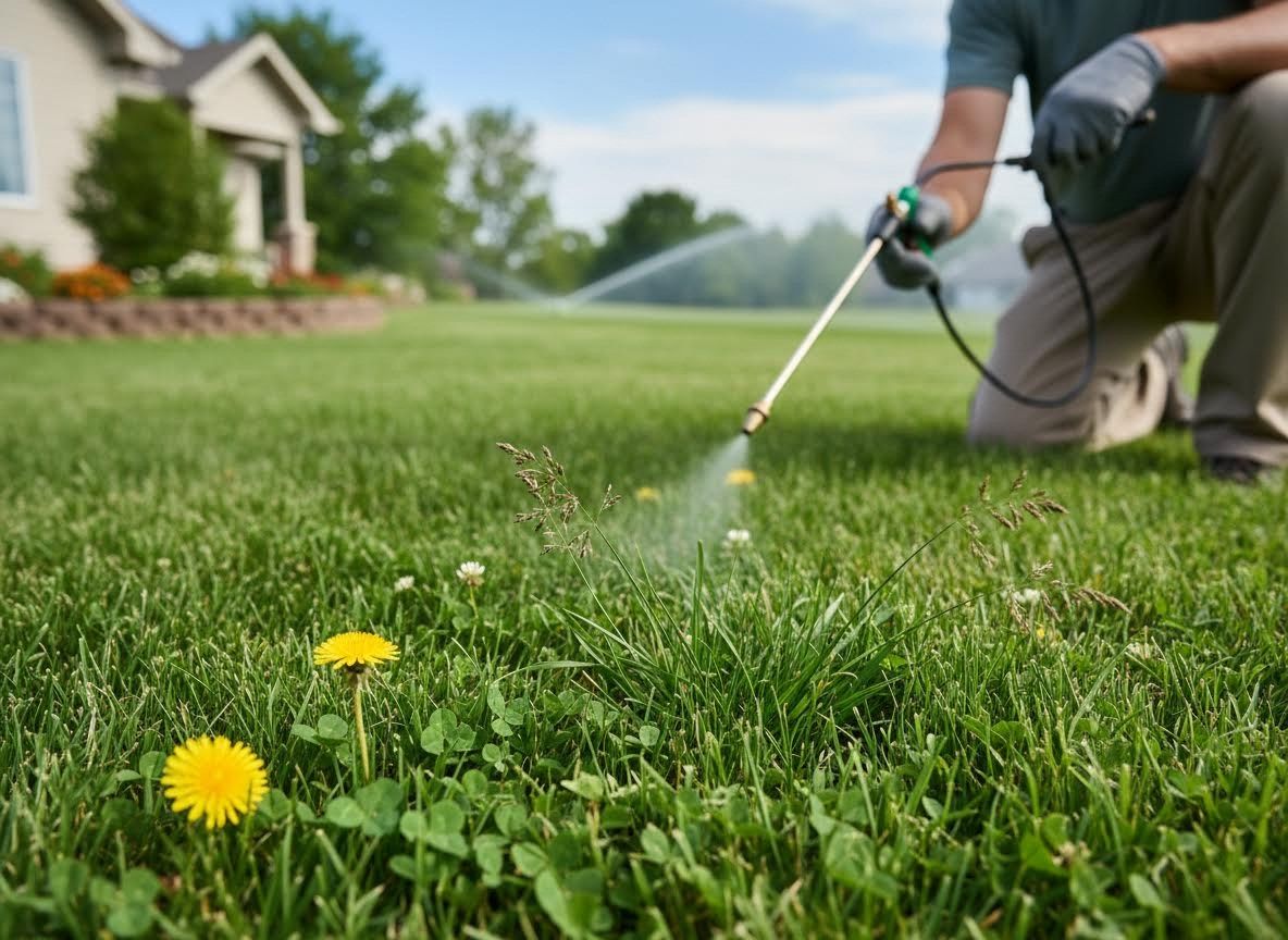 Lawn Care Professional Spraying Weeds