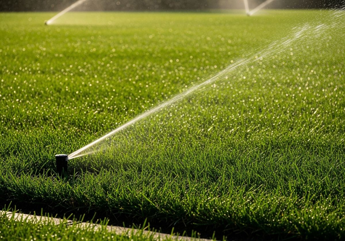 Lawn Sprinkler Watering Green Grass