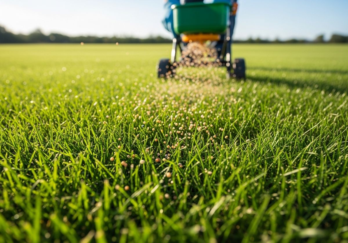 Fertilizing green grass