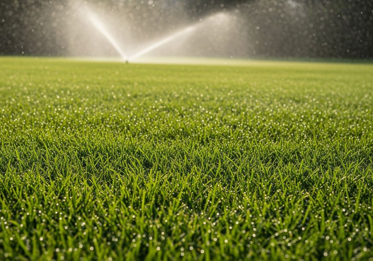 Green lawn being watered by a sprinkler