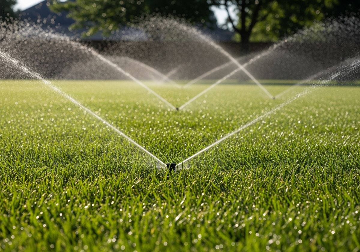 Lawn Sprinklers Watering Green Grass