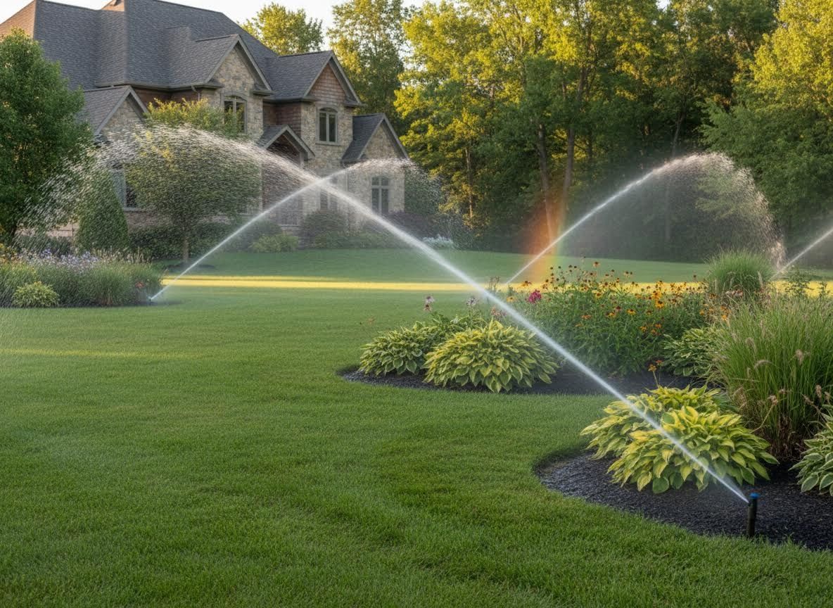 Automatic Sprinklers Watering Home Landscape