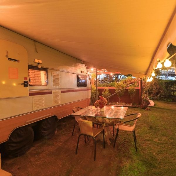 Exterior of a parked RV.